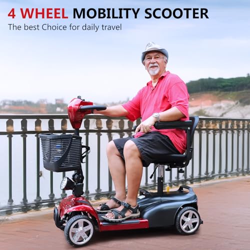 Powered Mobility Scooter, 265 lbs All Terrain Foldable Electric Scooter for Adults,Travel,Long Range Power Extended Battery with Charger,Basket and LED Light (Red) - Thumbnail 7