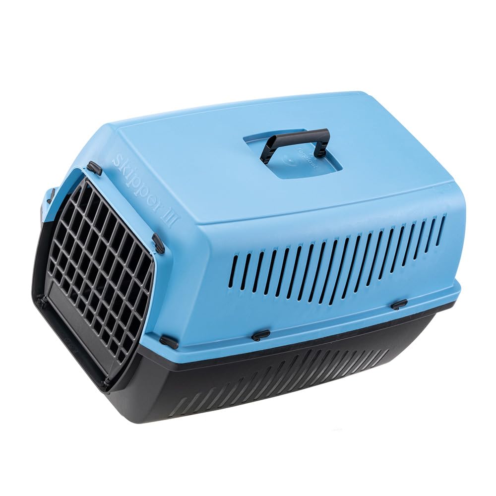 Ferplast Caisse de Transport Chat Panier de Transport pour Chiens Petits Max 10 Kg, Voyage Animaux domestiques, Plastique avec Poignée Pliante, 62x41xh38 cm, Bleu