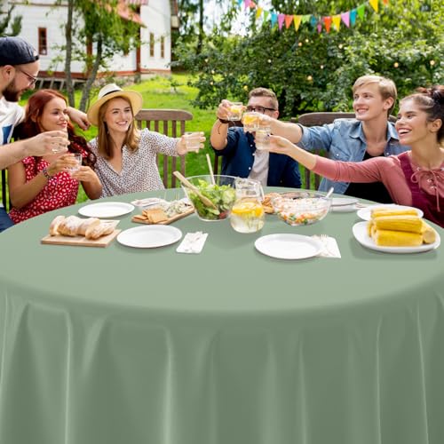 Image of Ragnhild 16 Pack Sage Green Plastic Tablecloths for Round Tables, Premium Decorative Sage Disposable Table Covers for Parties, Round Party Table Cover for Birthday Wedding Baby Shower Party, 84 Inch