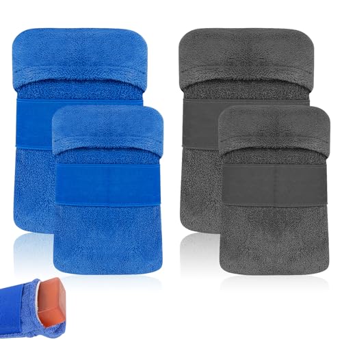 Sac à savon en coton Adorila : lot de 4 pochettes moussantes bleu et gris