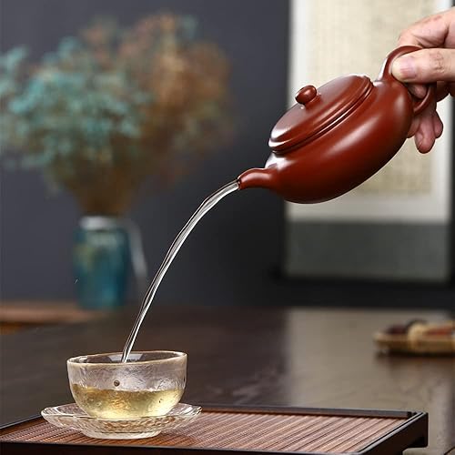 Miniatura 2 de Tetera de arcilla de 8 onzas, tetera china Zisha, juego de té Dahongpao Mud Kungfu para preparar té suelto (Fanggu, rojo)