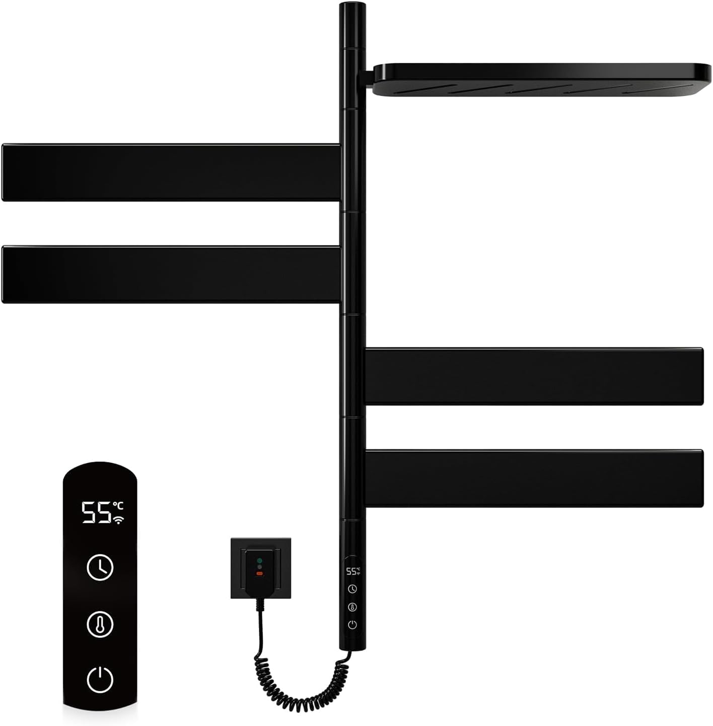 WiFi Smart Heated Towel Rail 760x450mm 180° Rotatable Towel Warmer with App Control & Storage Shelf Vertical Designer Radiator for Bathrooms