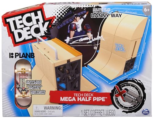 TECH DECK - Pista Skate de Dedos Mega Half Pipe X-Connect Park Creator - Juego de Rampas con una Fingerboard de Plan B - 6064164 - Juguetes Niños 6 Años +