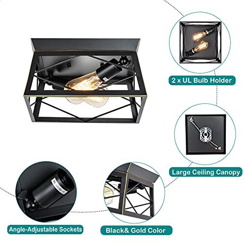 HMVPL Industrial Ceiling Lighting Fixtures , Farmhouse Flush Mount Close to Ceiling Lamp 2-Light for Kitchen Island Dining Room Bedroom Foyer Hallway