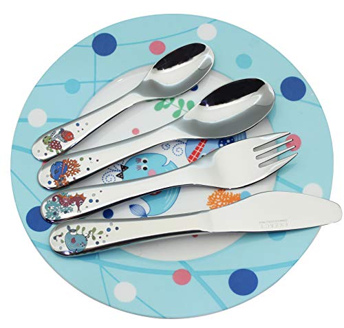 Miniatura 9 de Exzact Cubertería Infantil 4 Pieza Para Niños De Acero Inoxidable - 1 X Cena Cuchillo, 1 X Cena Tenedor, 1 X Cena Cuchara, 1 X Cuchara Pequeña - Adorables Criaturas Del Mar Mar
