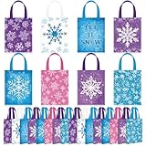 Photect 32 Pieces Snowflake Party Favors Bags Bulk with Handles Winter Reusable Non Woven Gift Bags Winter Treat Goodie Candy Pouches for Snowflake Birthday Baby Shower Holiday Party Supplies