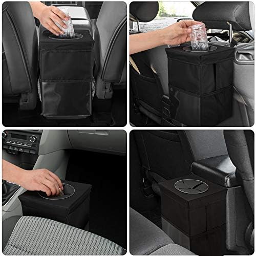 Car Bin Trash Can with Lid - Car Trash Bag Hanging with Storage Pockets Leak-Proof Car Organizer Collapsible and Portable Waterproof Car Garbage Bin, 10L Large Capacity Multipurpose Trash Bin for Car
