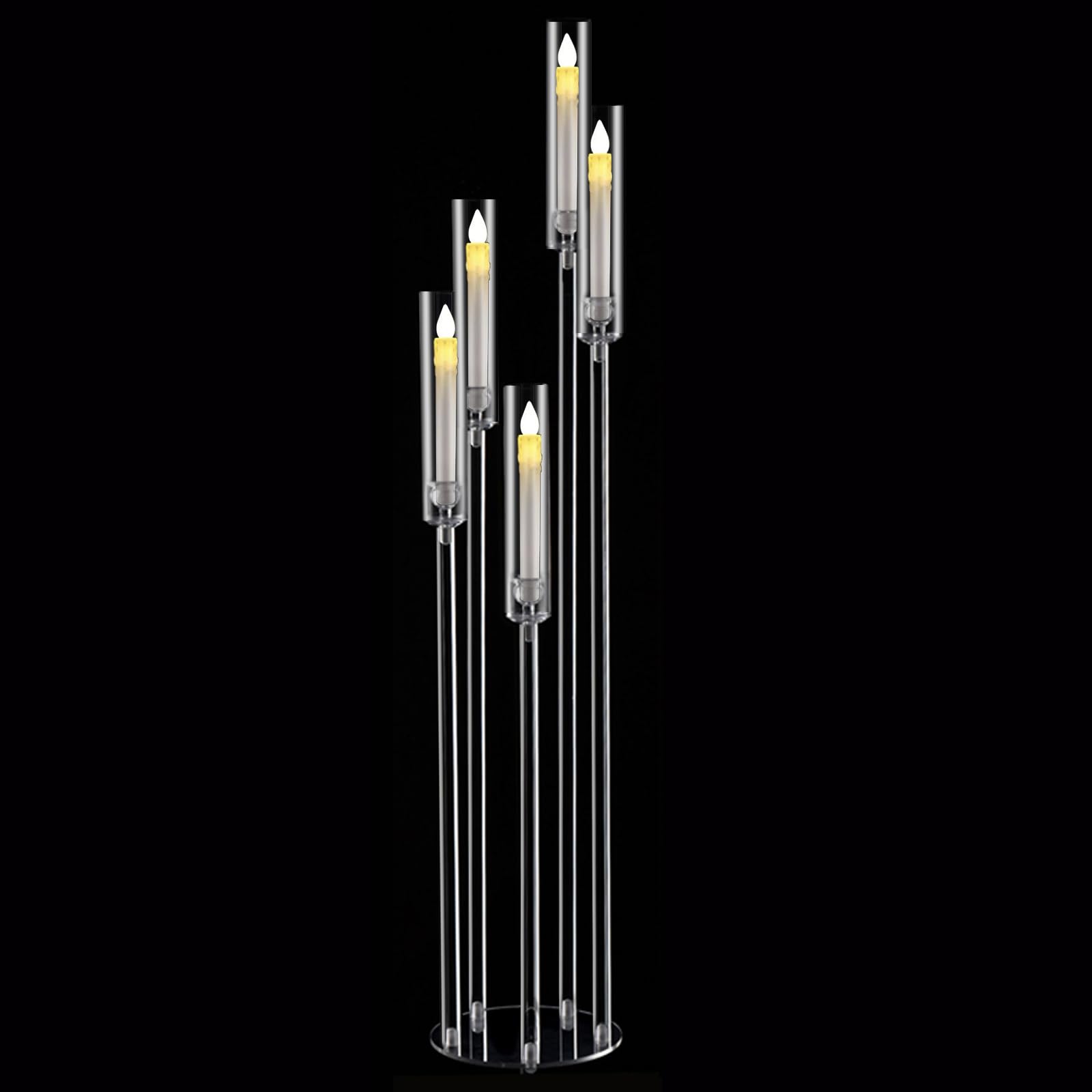 5 Arm Floor Candelabra,Acrylic Floor Candle Holder for Wedding Centerpiece Tall Clear Candle Holders for Ceremony Birthday Party Home Decoration Fit 0.8 LED Candles