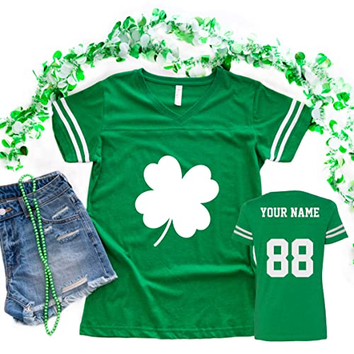 Personalized Women Jersey St Patrick's Day V-Neck T-Shirts - Custom Saint Pattys Tee & Irish Outfits, XX-Large
