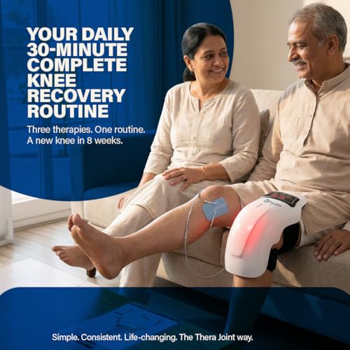 Image of Thera Joint Knee Massager for Joint Pain Relief, Heat Vibration Red Light & TENS Pads Included, 9-Level Precision, Rechargeable, Arthritis Sports Injury - Men Women Elderly