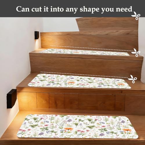 Alfombra para escaleras Mexpekil de 7.8x30" con diseño de flores botánicas 7