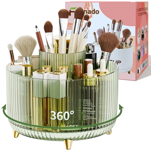 Image of fanado 360 Rotate Makeup Brush Holder Organizer, Makeup Organizers Countertop, Makeup organization and Skincare Storage for Vanity, Desktop, Bathroom (Clear Green)