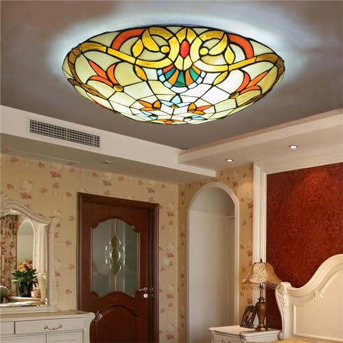 Plafonnier vintage Tiffany 30cm | Éclairage rétro en verre fait main pour couloir