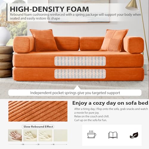 Image of HANXIN Convertible Sleeper Sofa Bed, 78 Inch Folding Floor Mattress Couch with Fixed-Shape Frame, Futon Boneless Couch Lounge Loveseat with Pull Out Bed, No Assembly Required