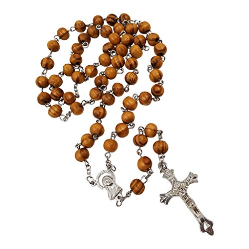 Talisman4U Blessed Catholic Rosary Necklace 8Mm Wood Rosary Beads Jerusalem Cross Crucifix Virgin Mary Centerpiece With Certificate #TOP2
