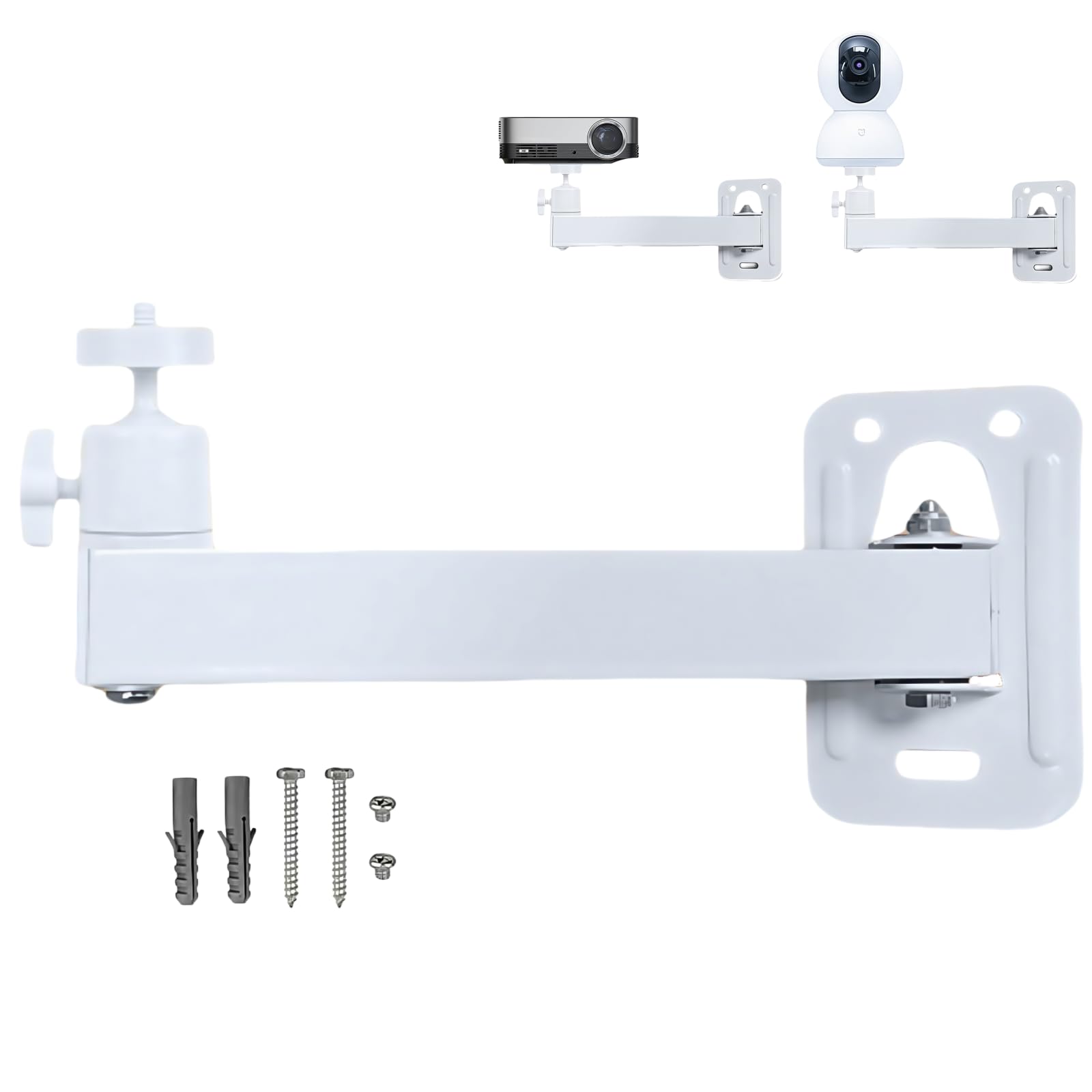 Foldable Projector Wall Mount | White Aluminum Alloy | 1/4" Screw | 360° Rotatable | Universal for Mini Projectors & Cameras (7.87" 1/4" Screw Mount)