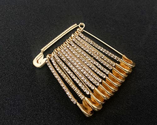 Golden Colour Diamonds Designer Safety Pin Saree Pin One Side Of Safety Pin - 12 Pack #TOP5