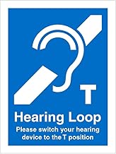 Hearing Loop Sign, Switch Hearing Device to the T Position, Self-Adhesive Vinyl Sticker, 15cm x 20cm (1)