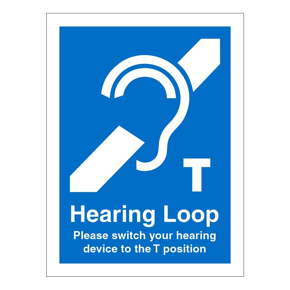Hearing Loop Sign, Switch Hearing Device to the T Position, Self-Adhesive Vinyl Sticker, 15cm x 20cm (5)