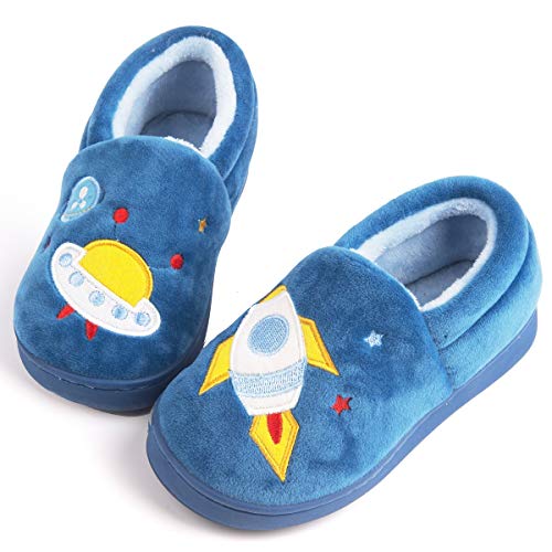 Toandon Toddler Baby Kids Warm Slippers Girls Boys Winter Indoor Faux Fur Lined Household Shoes Soft Memory Foam Home Slippers Blue Cosmos Cartoon Slip On Lightweight Slippers Non Slip Sole Size 4 5