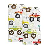 Hand Towels Set for Bathroom,Absorbent Dish Towels for Gym Spa,30"x15"，Kids Doodle Monster Truck (2