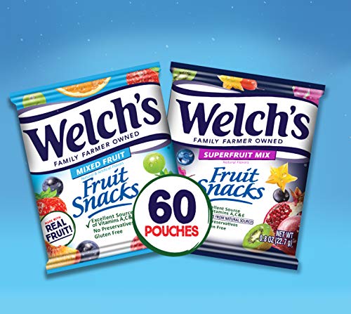 Welch's Fruit Snacks, Mixed Fruit & Superfruit Bulk Variety Pack, Gluten Free, 0.8 Oz Individual Single Serve Bags (Pack Of 60) #TOP1