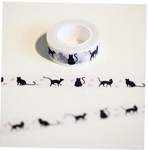 1 cinta adhesiva decorativa decorativa de papel japonés con estampado de gato negro de 0.591 in x 32.8 ft, como se muestra en la imagen