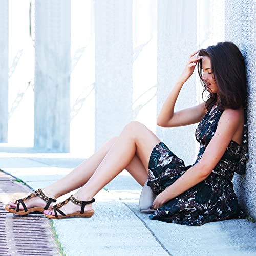 Women's Flats Sandals Summer Bohemian Beaded Dress Shoes Comfort with Elastic Ankle Strap Women Flats Open Toe Sandal2