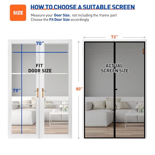 Image of MAGZO Magnetic Screen Door Fits Door Size 70 inchx 79 inch, Hands-Free Mesh Black | 72 inch x 80 inch Heavy Duty Door Screen Magnetic Closure & Windproof Fastener, Pet Friendly Patio Screen Door Mesh