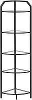 HOOBRO 5-Tier Black Corner Shelf Stand with Tempered Glass - Modern Bookshelf, Bathroom Organizer, Plant Stand for Living Room BK15CJ01