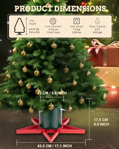 PUDO Christbaumständer Weihnachtsbaumständer Tannenbaumständer mit Wassertank: Baumständer Weihnachten mit Wasserbehälter Christmas Tree Stand für Bäume bis 2m Stamm 3-12cm Star Rot