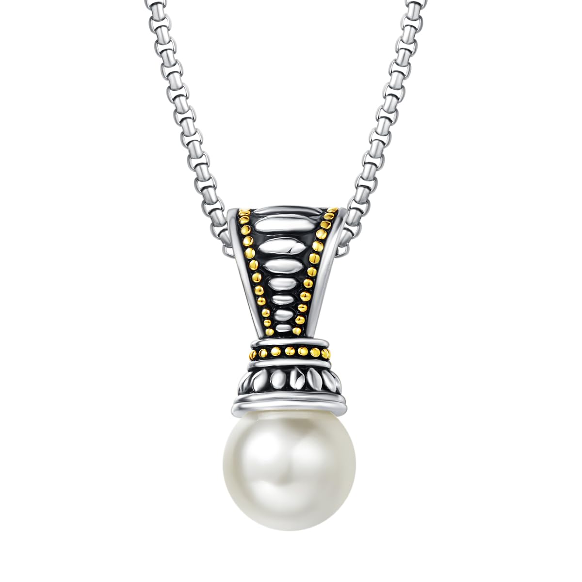 UNY JEWEL Caviar Gold Dots 14mm Imitation Pearl Designer Inspired 2.5mm Box Chain 45CM+5CM Women Enhancer Pendant Necklace