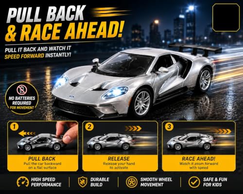 Image of TEC TAVAKKAL 1:36 Scale Diecast Metal Toy Car with Openable Doors, Pull-Back Action, LED Lights & Music - Premium Mini Sports Car Model for Kids & Collectors (Mclaren Silver Small)