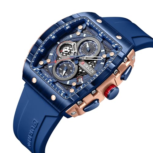 Image of PASOY Luxury Chronograph Watches for Mens Rubber Strap Black Waterproof Date Analog Quartz Watch