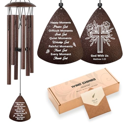 Image of Christian Gifts for Women Men, 32 inch Bronze Wind Chimes Religious Gifts with Bible Verse, Spiritual Faith Based Gift for Christian Women Mom Sister Friend Coworker