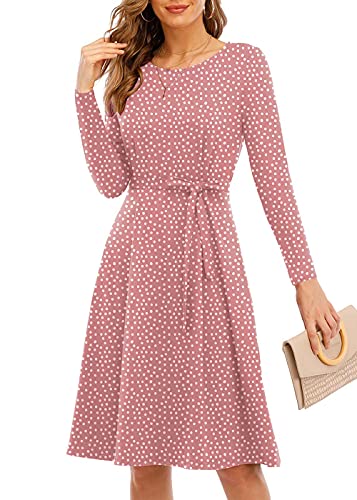 CHARMYI Tshirt Dresses for Women Casual Fall Dresses for Women Long Sleeve T Shirt Dresses for Women Midi Flowy Swing Tunic Modest Elegant Party Cute Empire Waist Dress Knee Length Pink Floral S