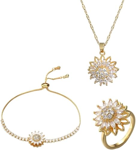 Pulsera giratoria de girasol para mujer, collar de girasol, anillo ajustable, accesorios de joyería de flores, regalos, collar, accesorios, pulsera