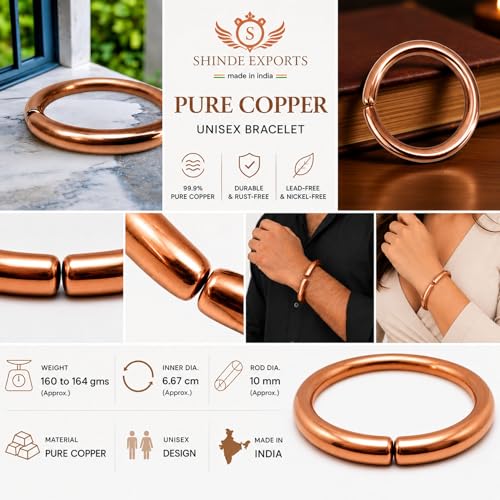Image of SHINDE EXPORTS Heavy Pure Copper thick Bracelet Bangle Unisex Kada Solid Handmade Cuff for Men & Women