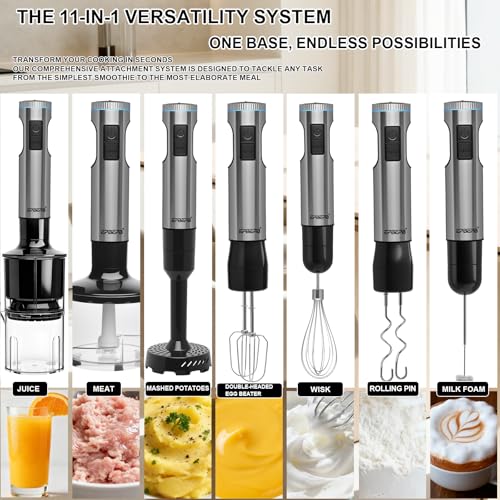 Handheld Immersion Blender, 1000W Powerful 11-in-1 Set for Smoothies,Orange Juicer, Egg Beater, Dough Hook, Vegetable Chopper, Potato Masher - Thumbnail 3