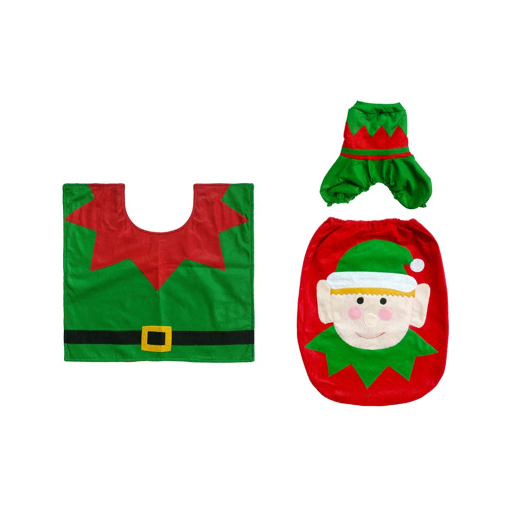 BESPORTBLE 3 Pcs Christmas Toilet Seat Cover and Rug Set Elf Bathroom Decoration Set Toilet Mat Toilet Seat Lid Cover for Christmas Home Bathroom Decor