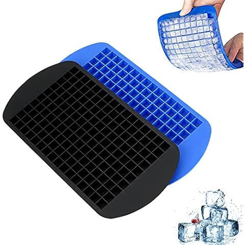 XINCHAO 2 Pcs Mini Ice Cube Tray 160 Grids Square Ice Cube Tray Small Silicone Ice Cube Tray for Party Water Whiskey Cocktail Baby Food (Blue and Black) Cover