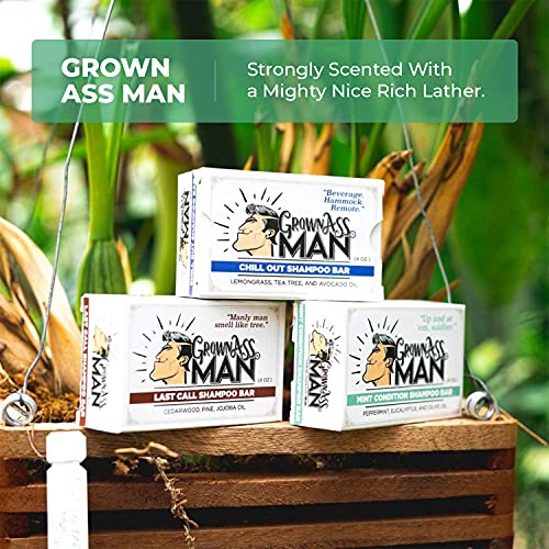 Grown Ass Man Co. - Solid Shampoo Bar Rich Lather 3 In 1: Hair, Beard & Body Wash - Plastic Free & Eco-Friendly, Natural & Organic Clean For All Hair Types, 4Oz Bar (Mint Condition, Single) #TOP4