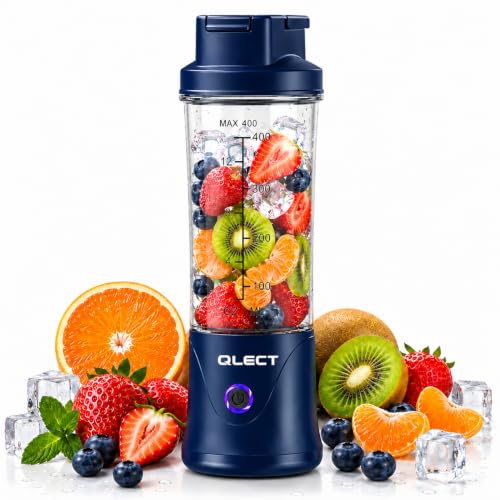 Image of QLECT Portable Juicer Blender 400ML, 22 Stainless Steel Blades, 3000mAh Battery, 7.4V Motor, USB Type-C Rechargeable Smoothie Maker for Fruits, Protein Shakes & Travel(Blue)