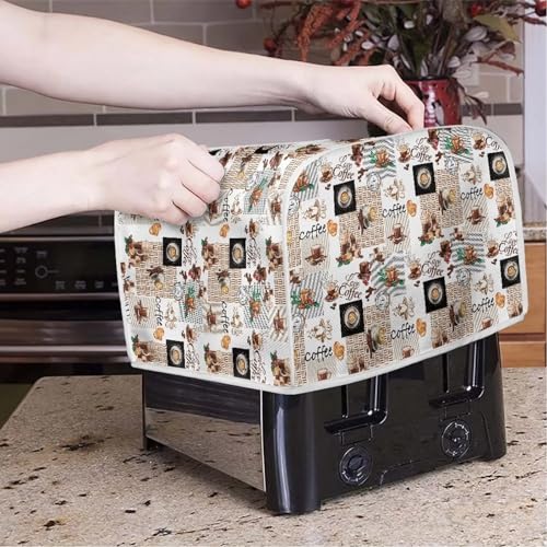 Image of Toaster Cover Kitchen Bakeware Protector Fits for Most Standard 4 Slice Toasters, Keep Toaster Free From Dust Stain Fingerprints Oven Dustproof Cover, Love Coffee Vintage