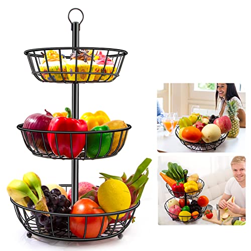 Hokyzam 3-stöckiger Obstkorb Obstschale Ständer für Theke mit Avocadomesser und Obstschäler und abnehmbarem Brotkörbenhalter Obsttablett für Theke Gemüse Snack Aufbewahrung Küchenorganizer Bronze Cover