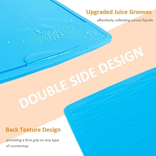 Liflicon Silicone Thick Cutting Boards Mats Set of 3pcs Foldable & Flexible Design Juice Grooves Easy Grip Handle Dishwasher Safe for Kitchen,BPA free Chif-Blue - Image 5