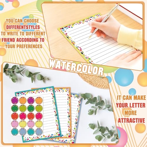 Image of TaoBary 160 Pcs Stationery Paper Set 50 Double Sided Stationery Papers with 50 Matching Envelopes and 60 Round Dot Sticker, 10 Design(Polka Dot,8.5 x 11 Inch)