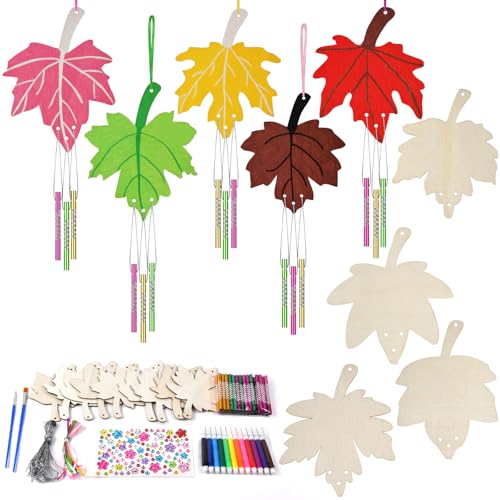 Ainiv Confezione da 9 campanelli a vento con foglie d'acero per bambini, kit fai da te per bambini, feste autunnali, fai da te, regali di compleanno e attività autunnali