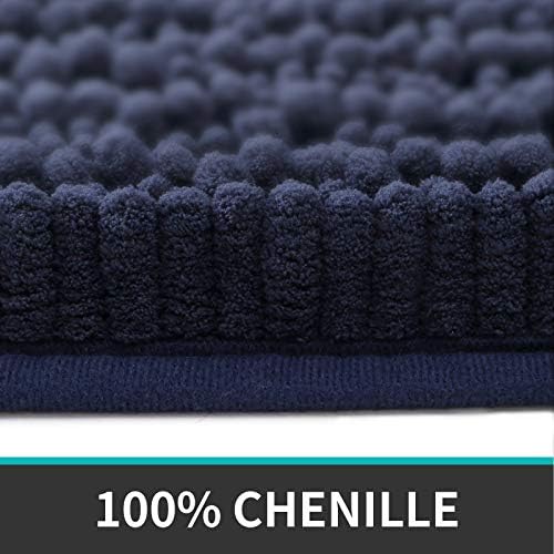 DEXI Non-Slip Bath Mat 40 x 60cm,Chenille Soft Microfibers Bathroom Mat Machine Washable,Water Absorbent Bath Rug Comfortable Floor Mat - Navy