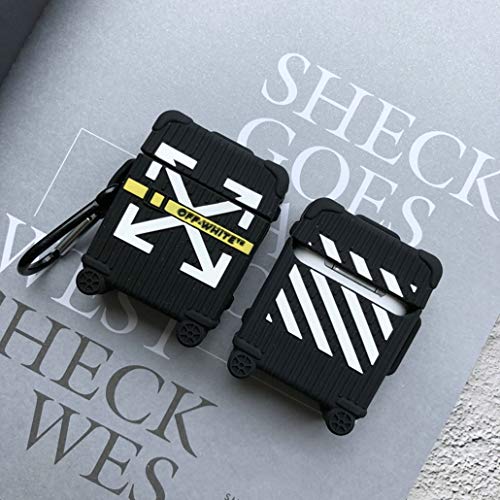 Gift-Hero Compatible with Airpods 1&2 Soft Silicone Cute Case,3D Fun Luxury Funny Cool Stylish Designer Kits Character Skin Fashion Chic Cover for Girls Boys Kids Teens Air pods (Black White Suitcase)